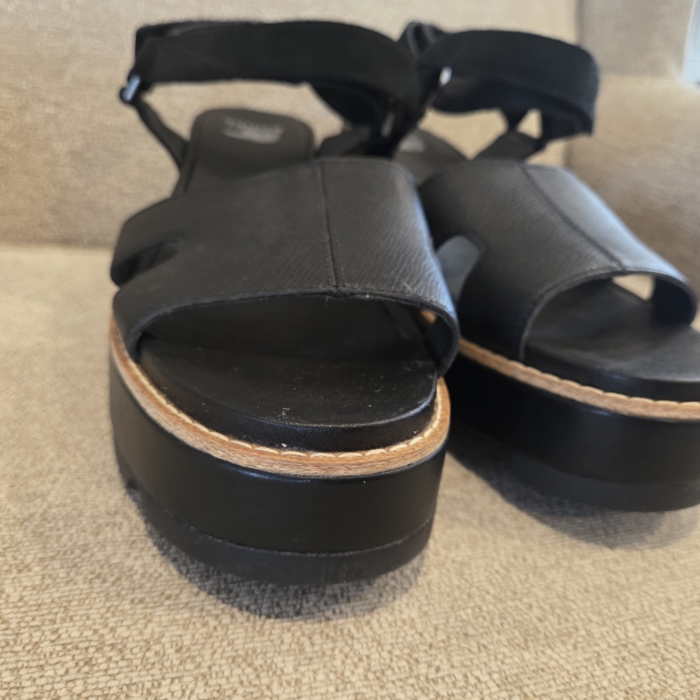 Sorel Joanie lV Black Sz 10 Leather Platform Wedge Sandals Adjustable Straps - Picture 7 of 13